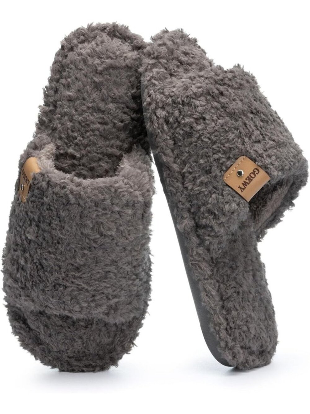 Women's Light Green Indoor Cozy Foam Slip On Slides Fuzzy Open Toe Slipper Shoes